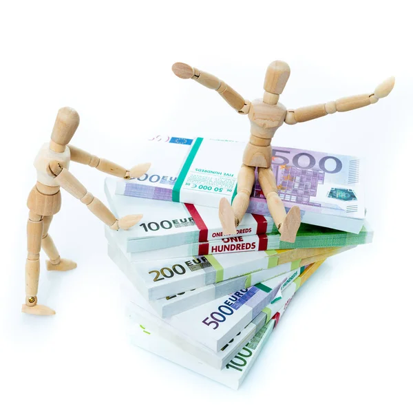 Miniaturmenschen Auf Euro Scheinen Geschäft Büro Haushalt Bankwesen Steuern Glücksspielkonzept — Stockfoto