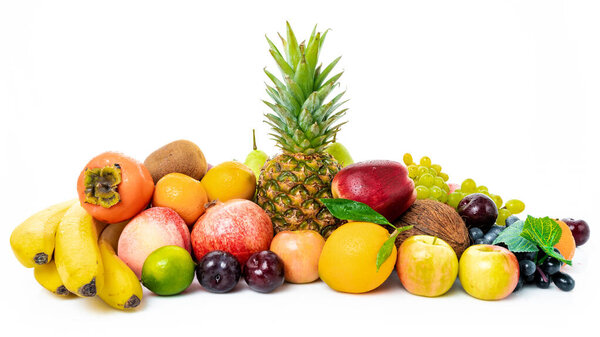 Mix of Fresh Organic Fruits isolated on white background 