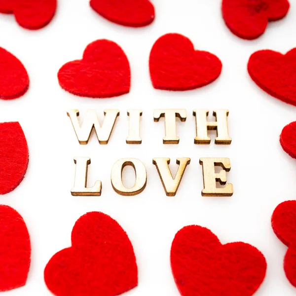 Schriftzug Des Wortes Mit Liebe Rotes Herz Und Liebe Wort — Stockfoto