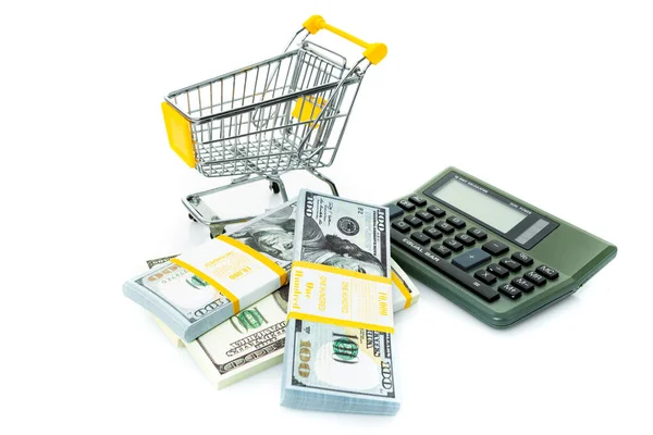 Calculadora Dinheiro Dinheiro Calculadora Cálculo Custo Compra Consept Compras — Fotografia de Stock