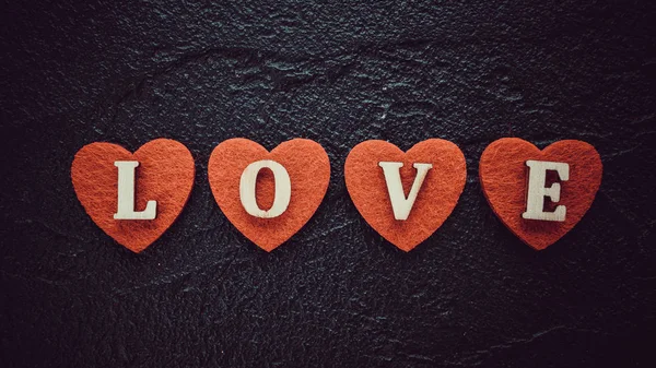 Rote Herzen Auf Schwarz Konzept Von Valentinstag Liebe Hochzeit — Stockfoto