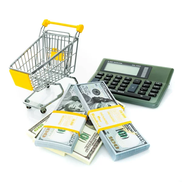 Carrello Dollari Calcolatrice Shopping Consept — Foto Stock