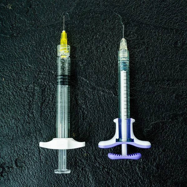 Syringe Medical Injection Black Background — Stock Photo, Image