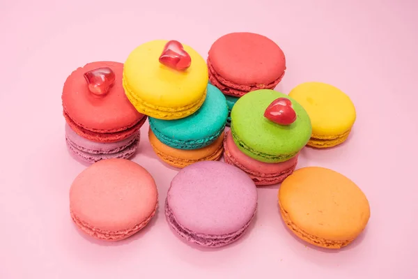 French Colorful Macarons Pink Background — Stock Photo, Image