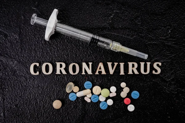 Coronavirus Mot Écrit Sur Bloc Bois Concept Coronavirus — Photo