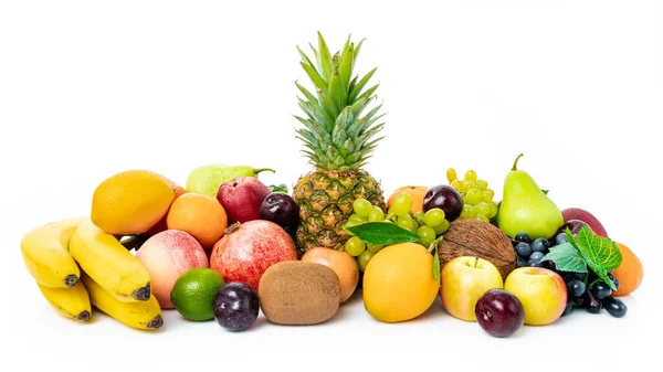Mix Fresh Organic Fruits Isolated White Background — Stock Photo, Image