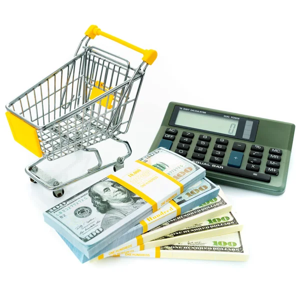 Carrello Dollari Calcolatrice Shopping Consept — Foto Stock