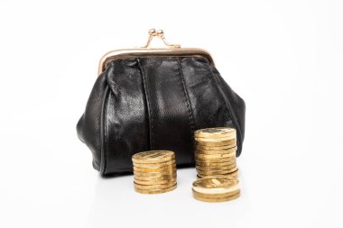 m-cüzdan ve beyaz arka plan üzerinde izole paraları