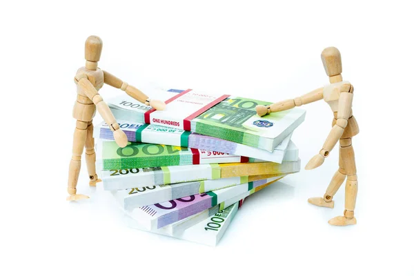 Miniature People Euro Banknotes Business Office Household Banking Tax Gambling — 스톡 사진