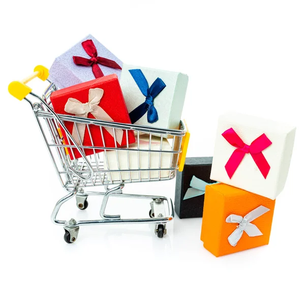 Shopping Cart Gifts Isolated White — Stock Photo, Image