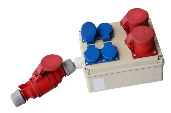 Energia elétrica soquetes azuis e vermelhos isolados — Fotografia de Stock