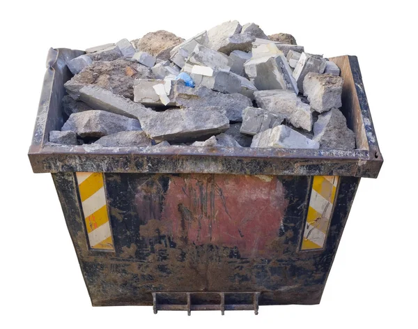 Ocelový kontejner s betonu a stavební kameny — Stock fotografie