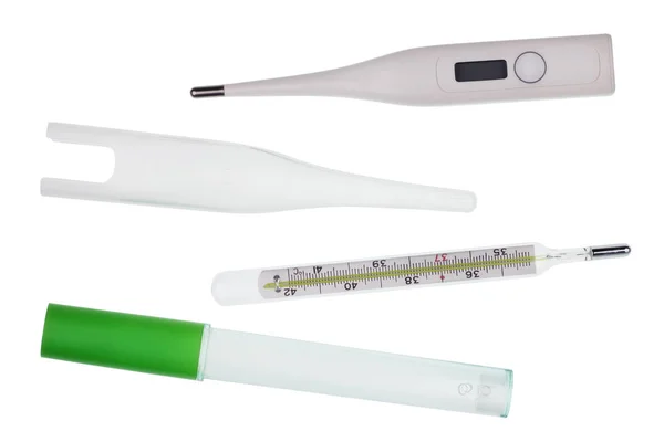 Mercury and modern digital simple thermometers — Stock Photo, Image