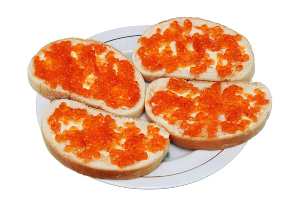 Broodjes van wit brood, boter en kaviaar — Stockfoto