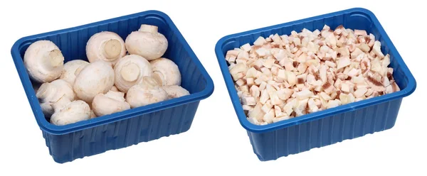 Champignon-Pilze in Containern — Stockfoto