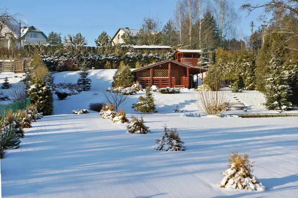 Shed in winter garden — Stock Photo, Image