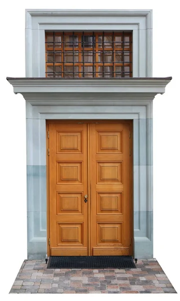 Vintage yellow aged  oak street  door — Stock Photo, Image