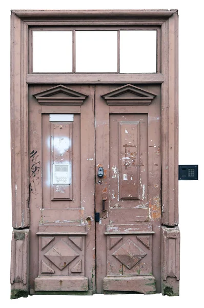 Zgniłe krzywej różowy starodawny drzwi — Zdjęcie stockowe