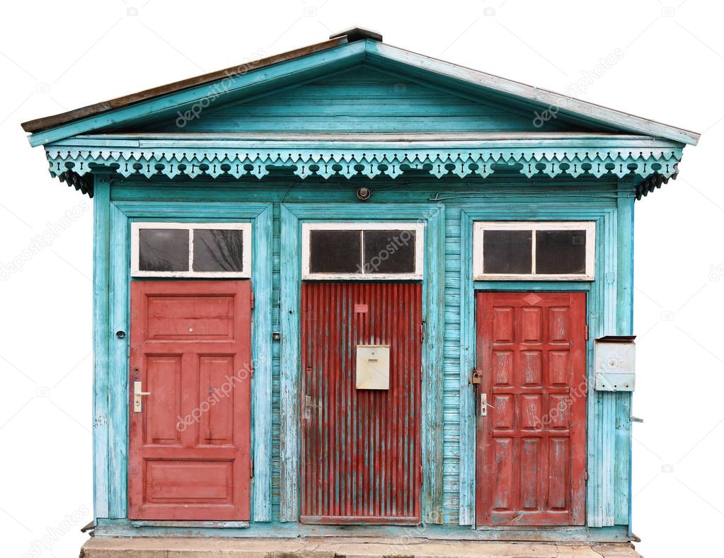 Three red  aged cracked retro red doors