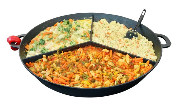 Comida rápida en la calle: arroz, hervido en pareja y otras verduras estofadas — Foto de Stock