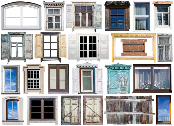 Alte und moderne Fenster große isolierte Set — Stockfoto
