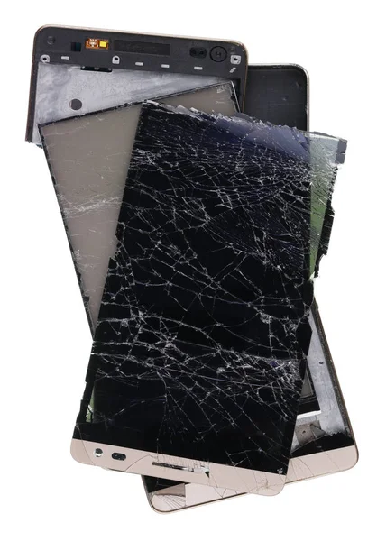 Telefone celular quebrado e rachado isolado — Fotografia de Stock