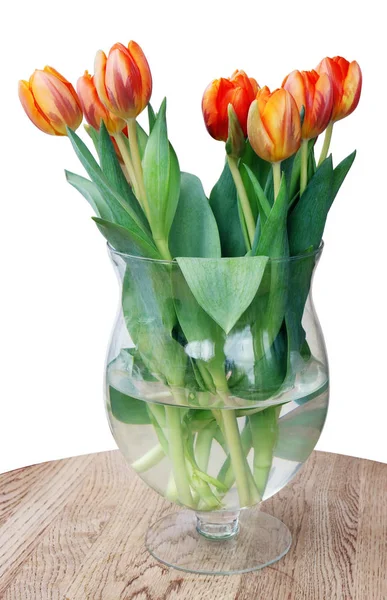 Duże szklane dla wina z bukietem pomarańczowe tulipany — Zdjęcie stockowe