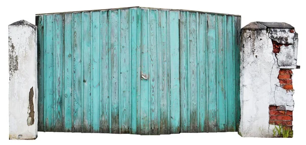 The wooden collapsing blue gate on the rural country farmer yard — Stock Photo, Image