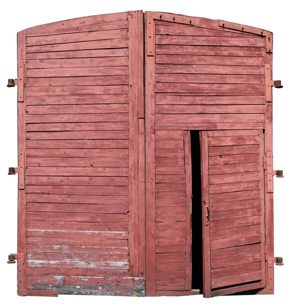 Izolowane wieku drewniane bramy czerwony stare retro straży pożarnej — Zdjęcie stockowe