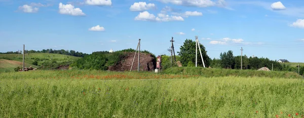 La energía eléctrica para las casas rurales se transfiere a través de cables Fotos De Stock Sin Royalties Gratis