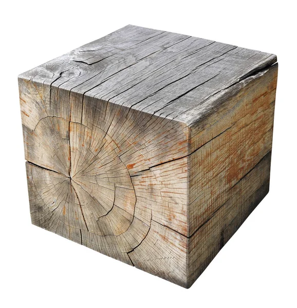 The big cube is cut out from a trunk of an old oak — Stock Photo, Image