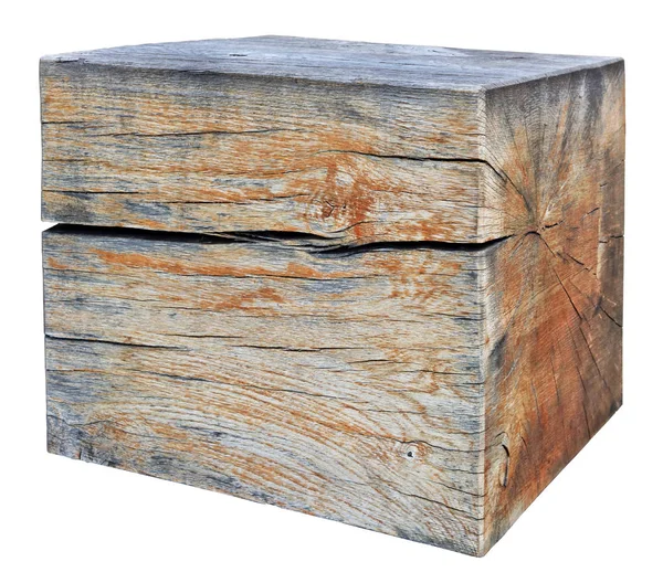 Cube is cut out from a trunk of an old aged oak trunk — Stock Photo, Image