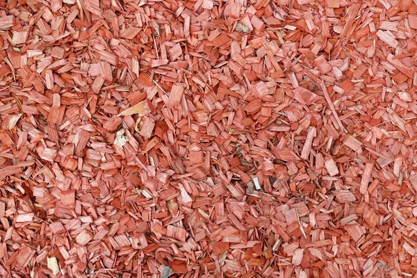 Segatura di pino e rifilature sono impregnati con un antisettico rosso — Foto Stock