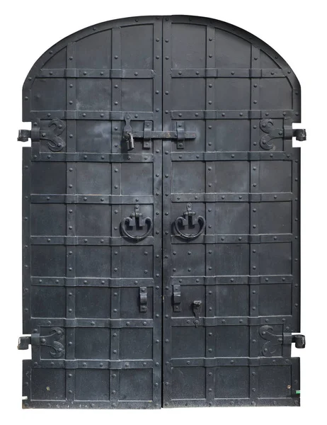 Fekete vas zárt kapuk középkori retro stílusban. Elszigetelt — Stock Fotó