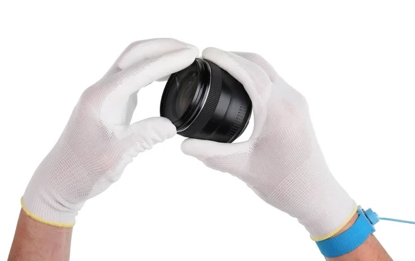 Profesyonel bakım ve modern temizlik lensler yapar — Stok fotoğraf