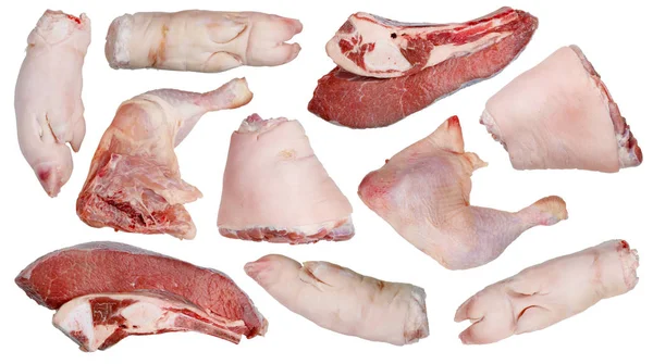 Trozos de carne cruda de diferentes variedades para cocinar un j grasiento —  Fotos de Stock