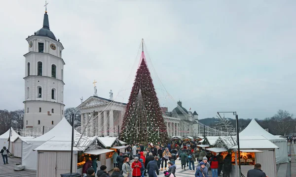 Kerstboom en de markt bevinden zich op de Vilnius Cathe — Stockfoto