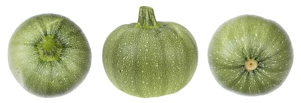 A small mottled green pumpkin in three projections. — Stock Photo, Image