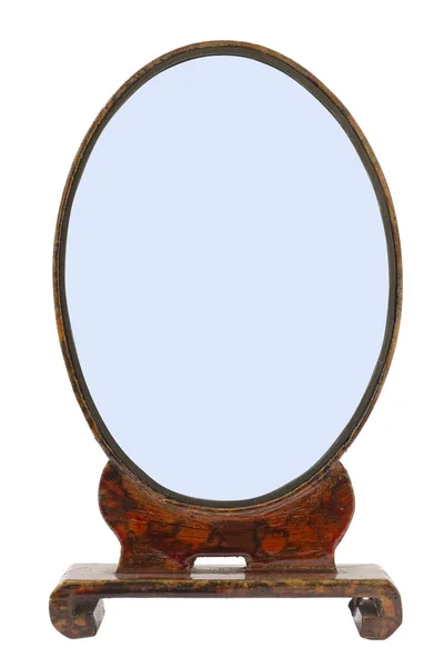 Moldura de madeira velha artesanal oval para o espelho da minha avó — Fotografia de Stock