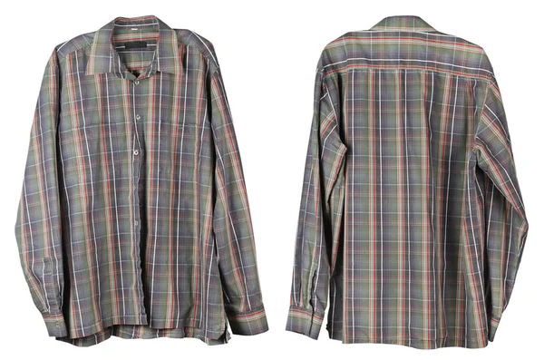 The usual old man's checkered shirt hangs in the closet — Stock Photo, Image