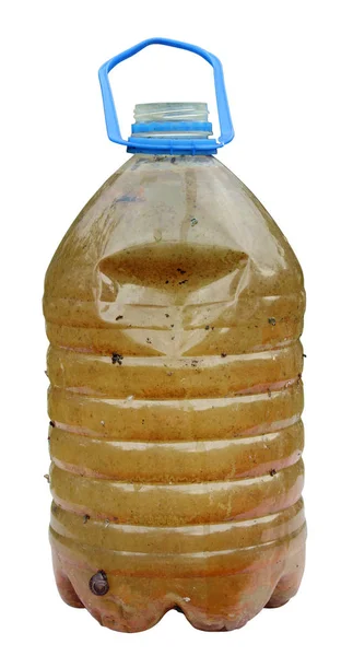 Trujące brudna woda zardzewiały robaki i larwy w plastikowej — Zdjęcie stockowe