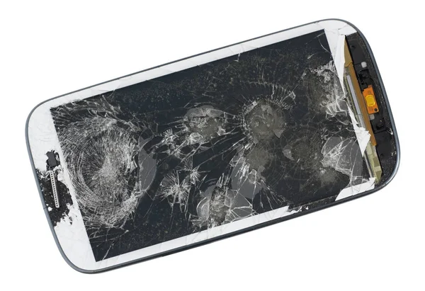 Uno schermo rotto del telefono moderno. Questo dispositivo è stato cancellato da una p — Foto Stock