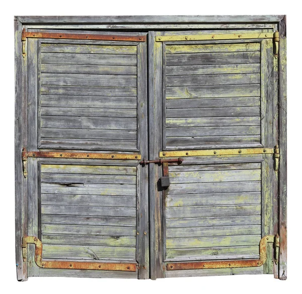 Szüreti év hajlított fa garázs ajtók rozsdás acél lemez — Stock Fotó