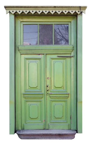 Puerta verde de madera vintage hecha en casa en estilo rural —  Fotos de Stock