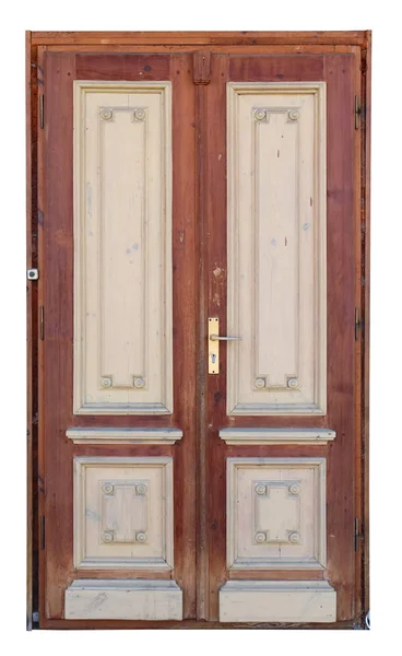 Эта домашняя деревенская дверь ремонтировалась много раз. Видимый шад — стоковое фото
