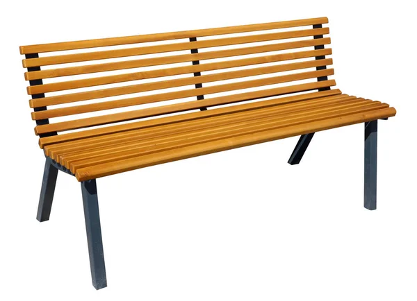 Wooden  new  yellow garden bench with metal legs. — Stock Photo, Image
