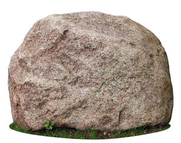 The big ancient mossy granite stone lie on a forest green grass — Stock Photo, Image