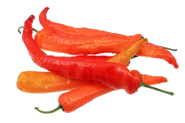 Celé lusky čerstvých červených chilli papriček hromadí izolované makro — Stock fotografie