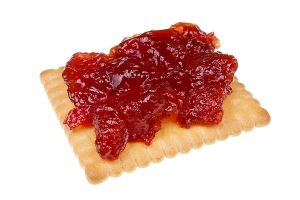 Romige tarwe koekjes koekjesmet aardbeienjam voor een lichte mor — Stockfoto