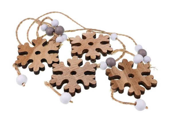Le perle femminili di Natale fatte in casa sono fatte di neve di legno — Foto Stock